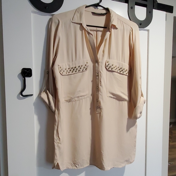 Zara Tops - ZARA Skull Button Studded Blouse (Beige)